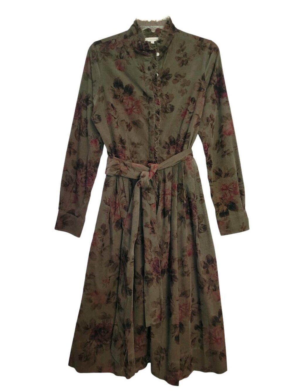 Ann Mashburn Rose Print Corduroy Shirt Dress
